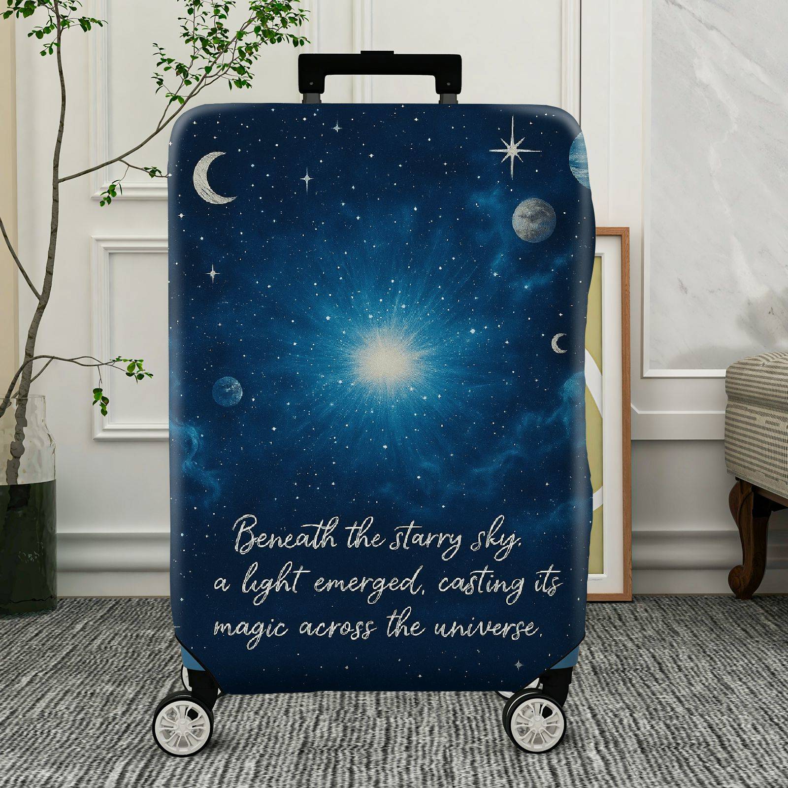1-Piece Starry Night Cosmic Universe Galaxy Celestial Moon  Suitcase Luggage Cover, Stretch Protective Sleeve