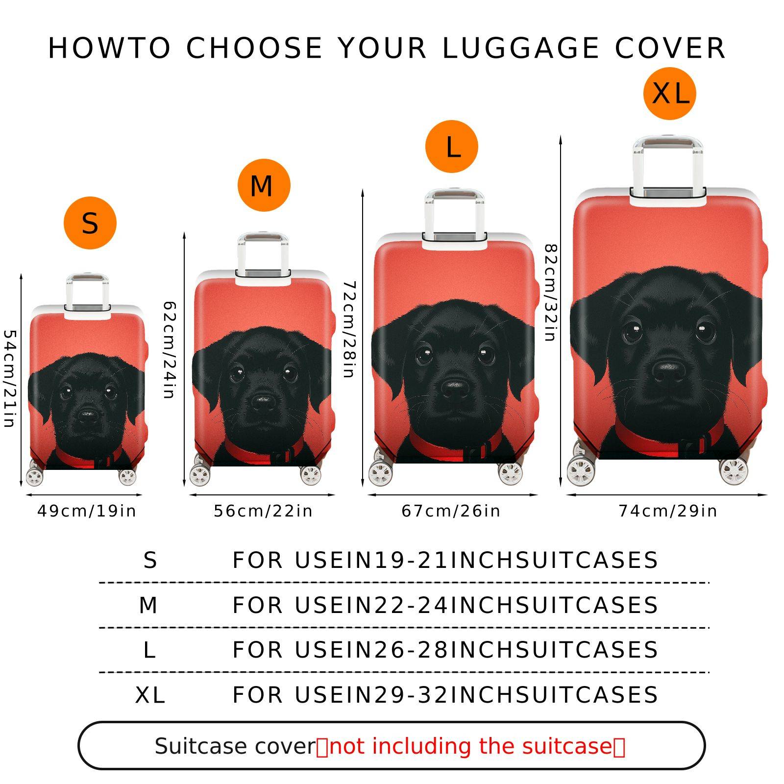 1-Piece Cute Black Dog Red Background Animal Art Pet  Suitcase Luggage Cover, Stretch Protective Sleeve