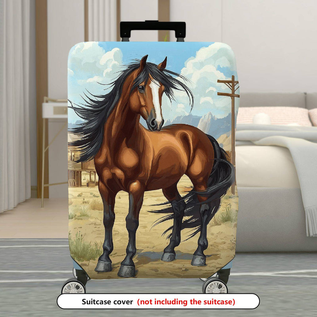 1-Piece Horse Western Countryside Vintage Scenery Artistic  Suitcase Luggage Cover, Stretch Protective Sleeve