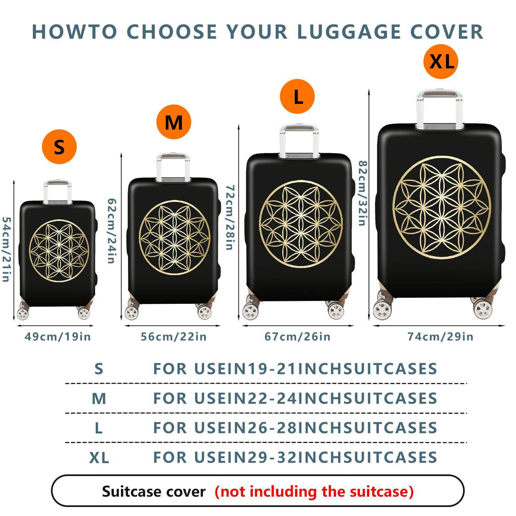 1-Piece Black Gold Geometric Flower Mandala  Suitcase Luggage Cover, Stretch Protective Sleeve