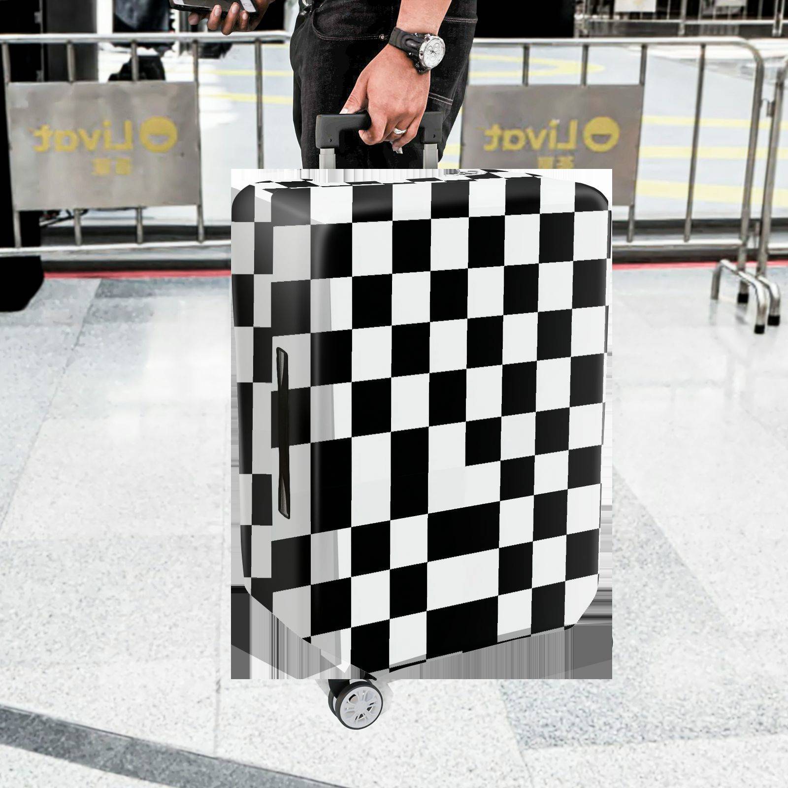 1-Piece Checkered Black White Geometric Modern Stylish  Suitcase Luggage Cover, Stretch Protective Sleeve