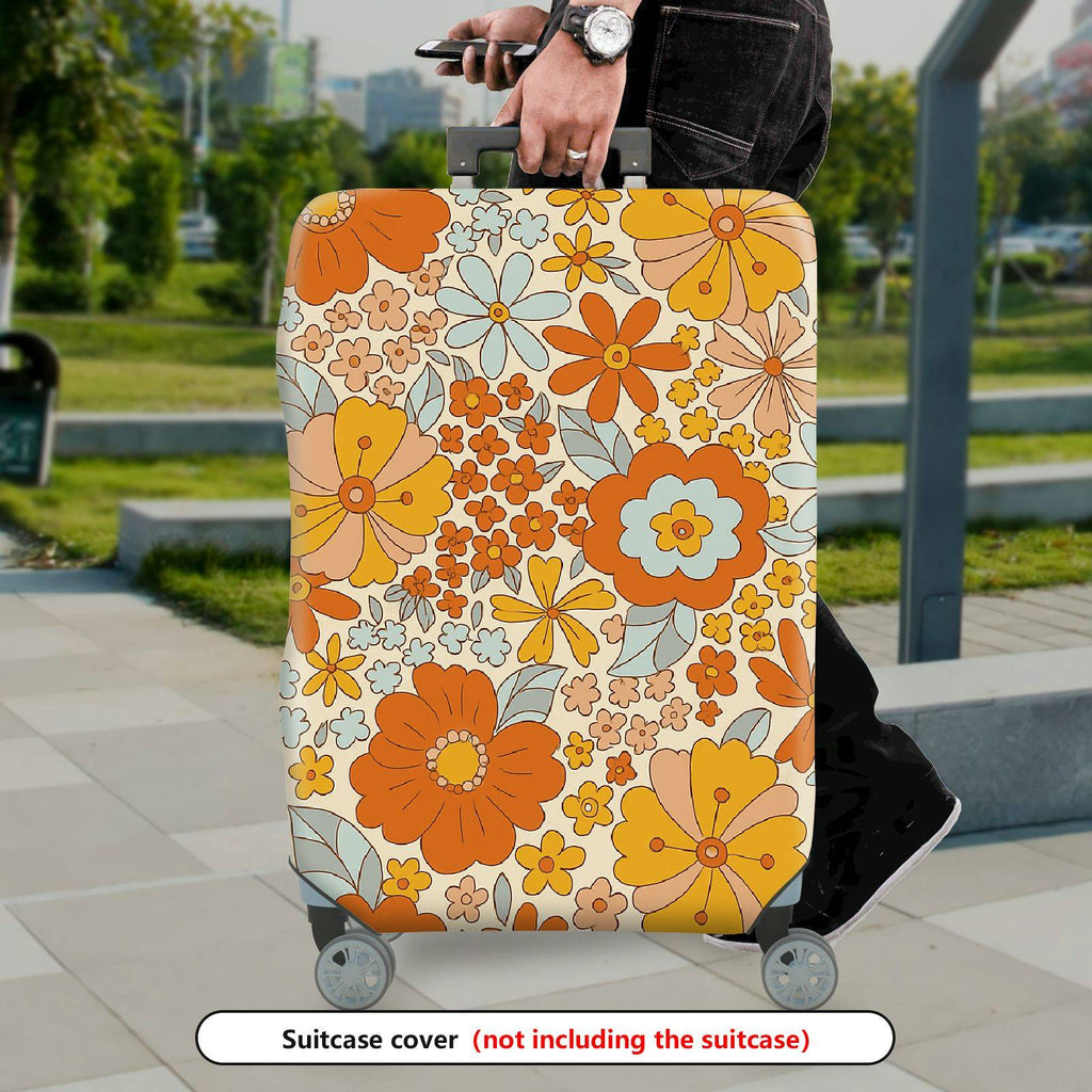 1-Piece Retro Floral Pattern Vibrant Colorful Decorative Travel Essentials  Suitcase Luggage Cover, Stretch Protective Sleeve
