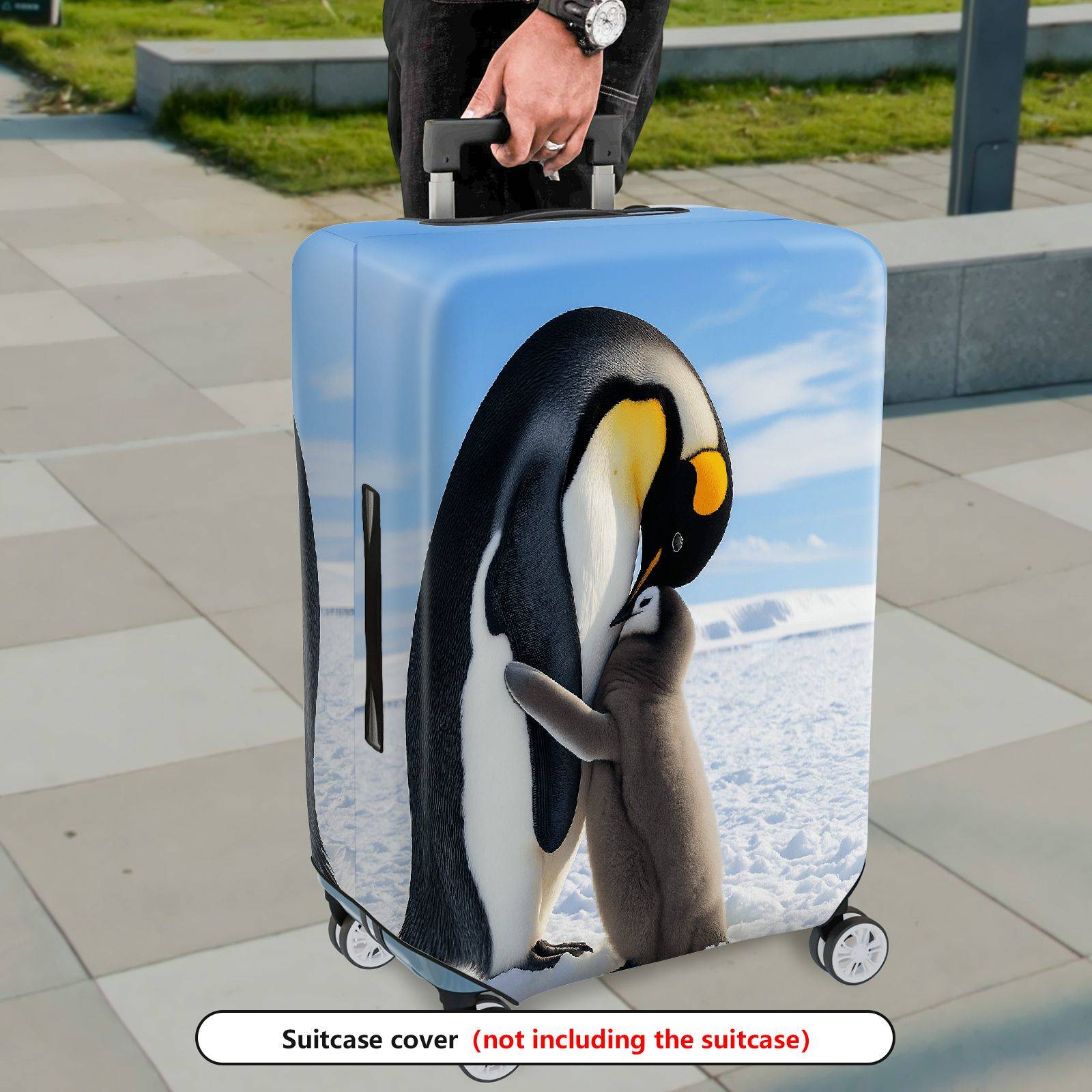 1-Piece Penguin Arctic Snow Cute Family Love Warm  Suitcase Luggage Cover, Stretch Protective Sleeve