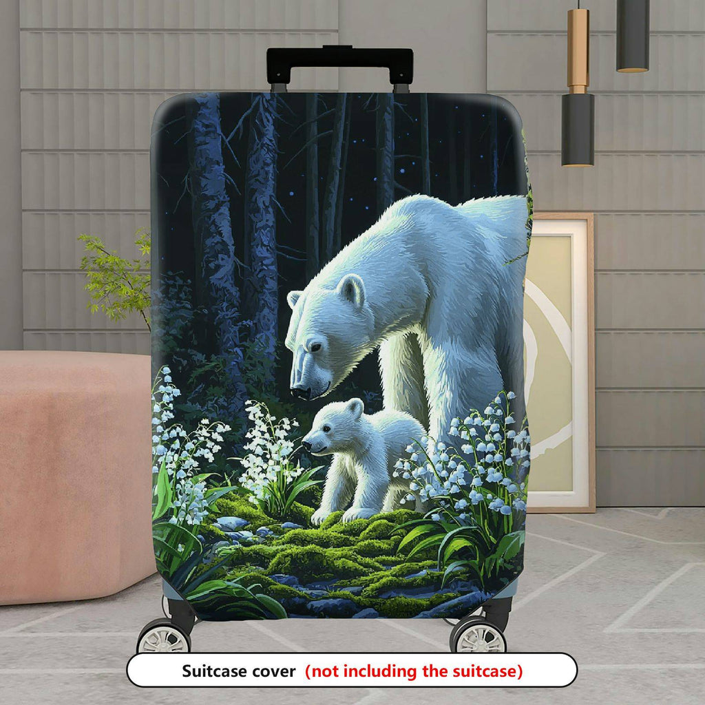 1-Piece Nature Forest Polar Bear Floral Green  Suitcase Luggage Cover, Stretch Protective Sleeve