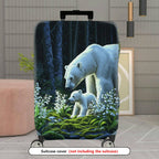 1-Piece Nature Forest Polar Bear Floral Green  Suitcase Luggage Cover, Stretch Protective Sleeve