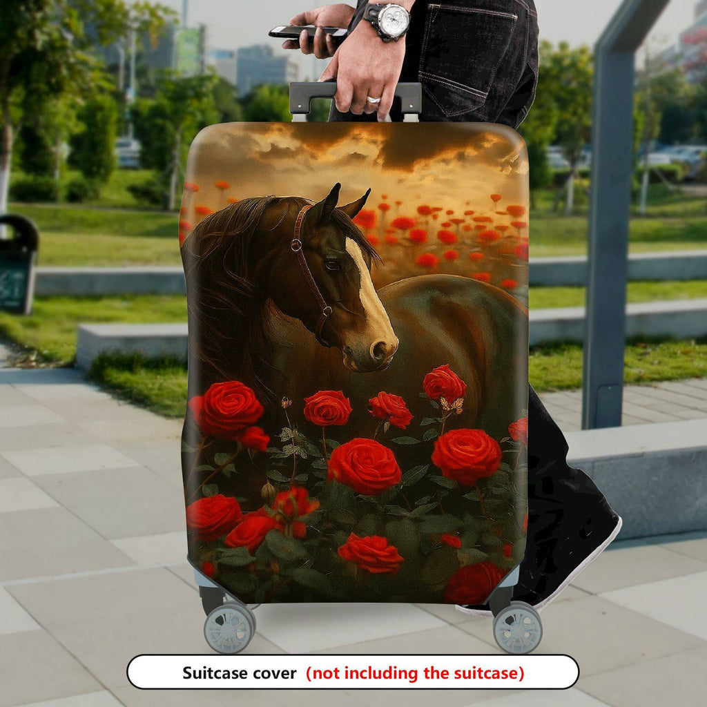 1-Piece Horse Floral Sunset Nature Art  Suitcase Luggage Cover, Stretch Protective Sleeve