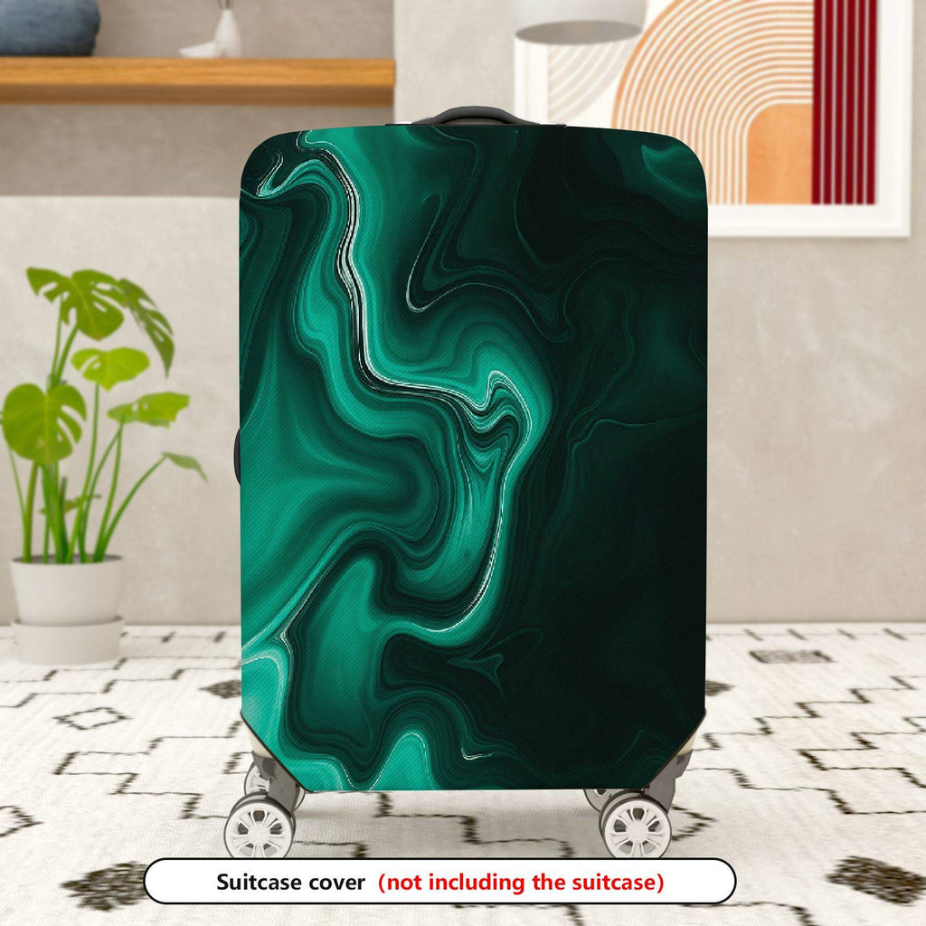 1-Piece Abstract Green Marble Swirl Design  Suitcase Luggage Cover, Stretch Protective Sleeve