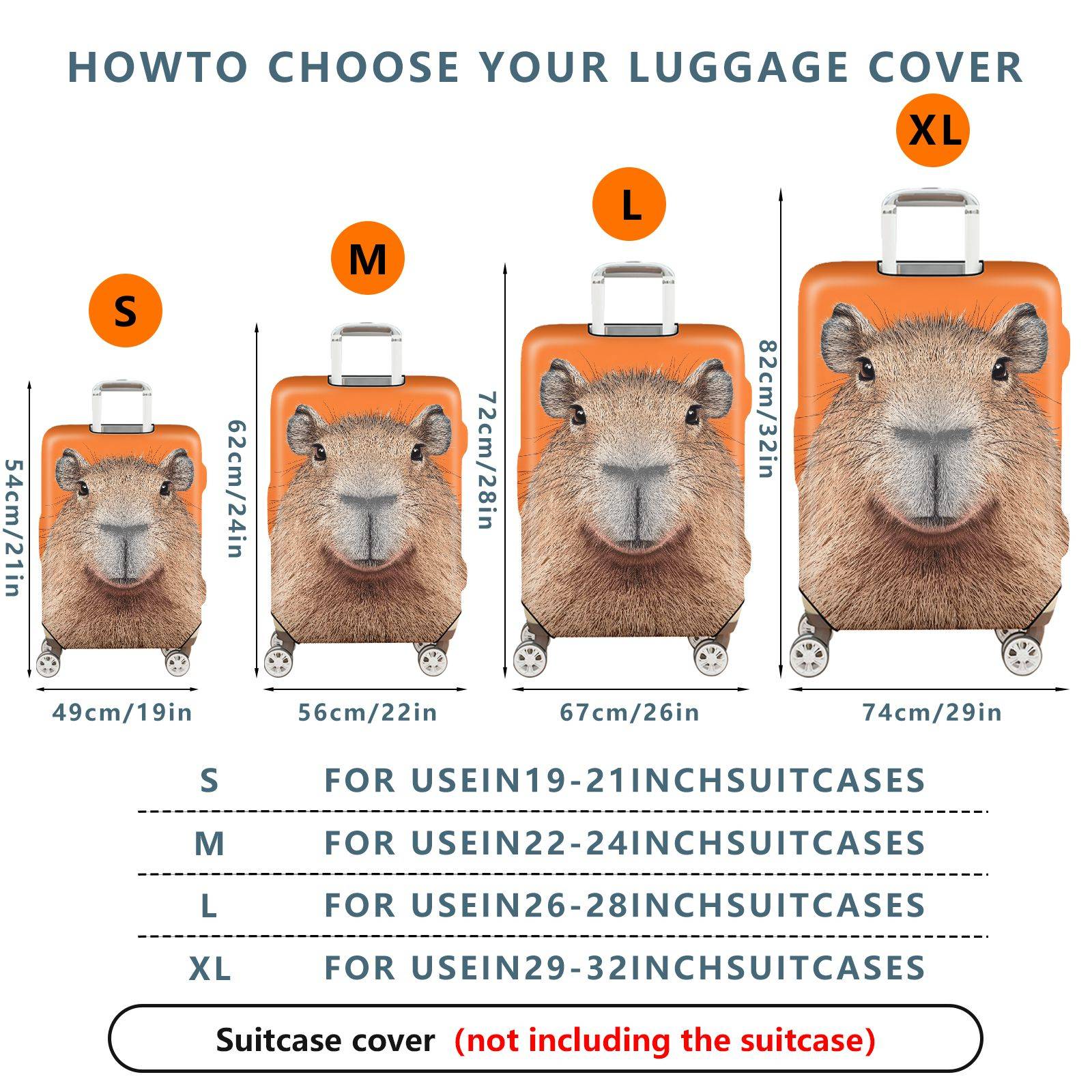 1-Piece Orange Capybara Animal Fun Quirky Cute  Suitcase Luggage Cover, Stretch Protective Sleeve