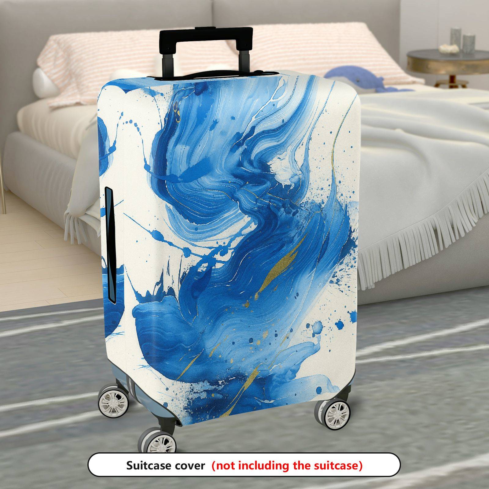1-Piece Abstract Blue Artistic Swirl Paint Splash Luggage  Suitcase Luggage Cover, Stretch Protective Sleeve