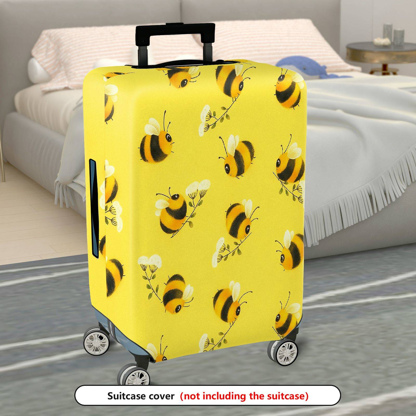 1-Piece Yellow Bee Floral Nature Cute Pattern  Suitcase Luggage Cover, Stretch Protective Sleeve