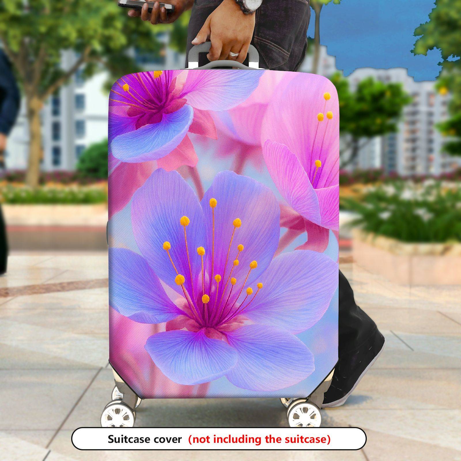 1-Piece Cherry Blossom Floral Pink Purple Yellow  Suitcase Luggage Cover, Stretch Protective Sleeve