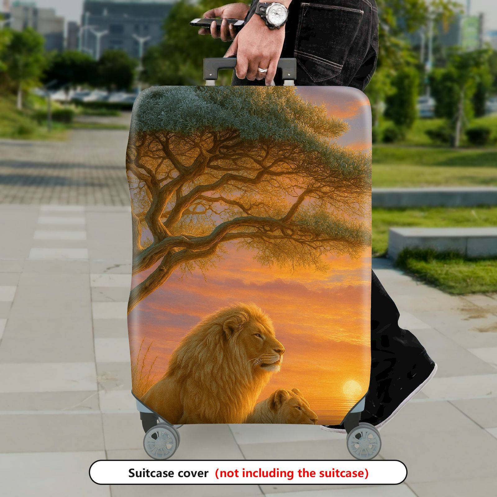 1-Piece Sunset Lion Tree Landscape Wildlife  Suitcase Luggage Cover, Stretch Protective Sleeve