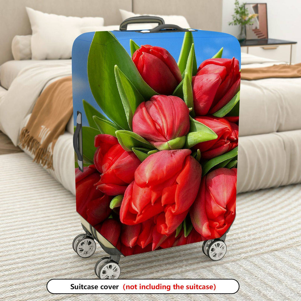 1-Piece Floral Red Tulip Bloom Nature Art  Suitcase Luggage Cover, Stretch Protective Sleeve