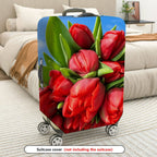 1-Piece Floral Red Tulip Bloom Nature Art  Suitcase Luggage Cover, Stretch Protective Sleeve