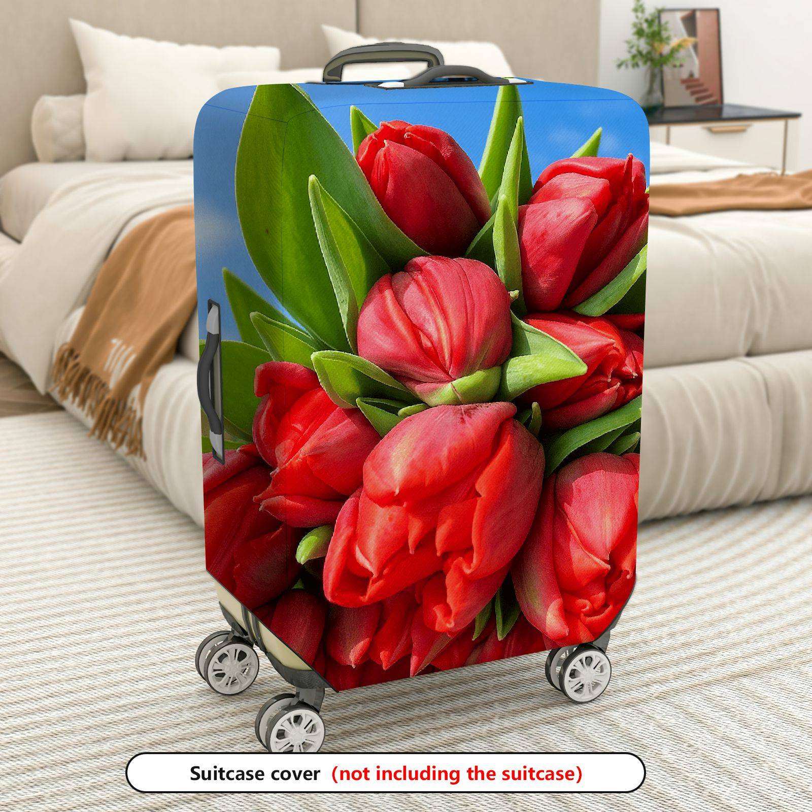 1-Piece Floral Red Tulip Bloom Nature Art  Suitcase Luggage Cover, Stretch Protective Sleeve