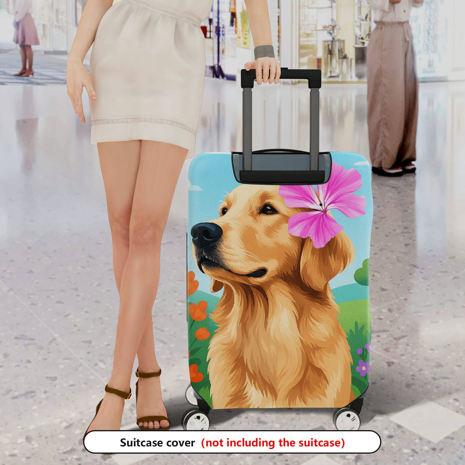 1-Piece Dog Flower Garden Nature Cute Artistic  Suitcase Luggage Cover, Stretch Protective Sleeve