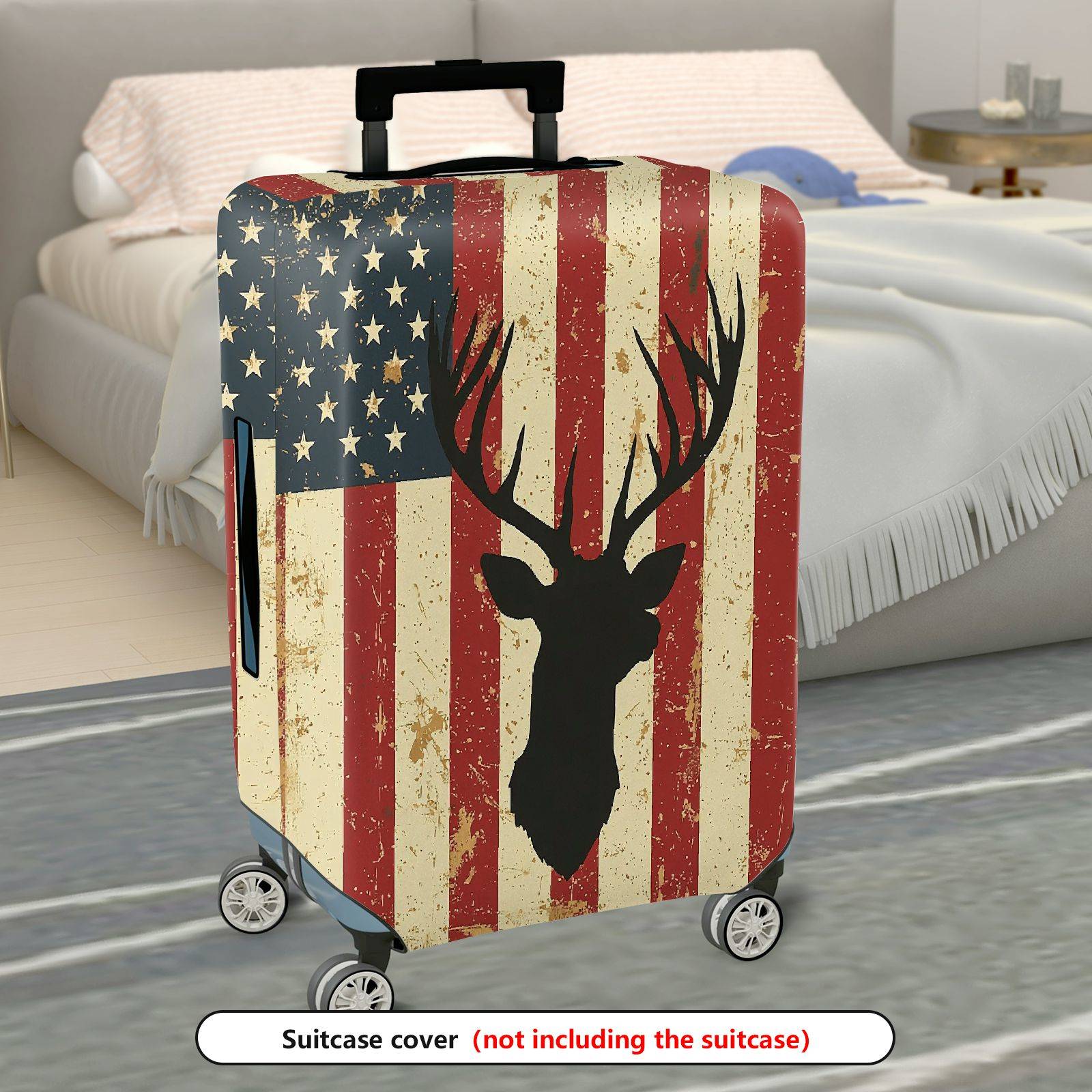 1-Piece American Vintage Deer Flag Travel  Suitcase Luggage Cover, Stretch Protective Sleeve