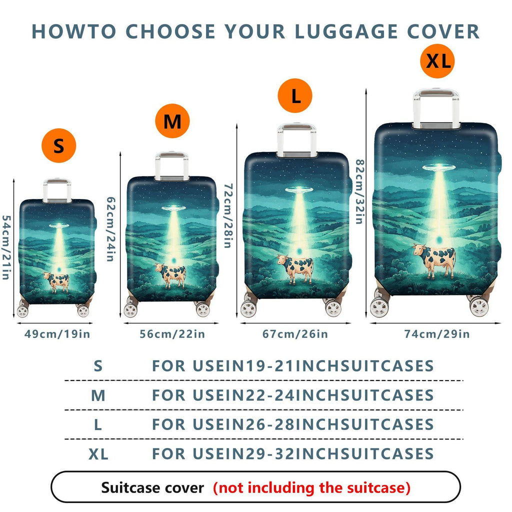 1-Piece Cow Landscape Night Sky Alien  Suitcase Luggage Cover, Stretch Protective Sleeve