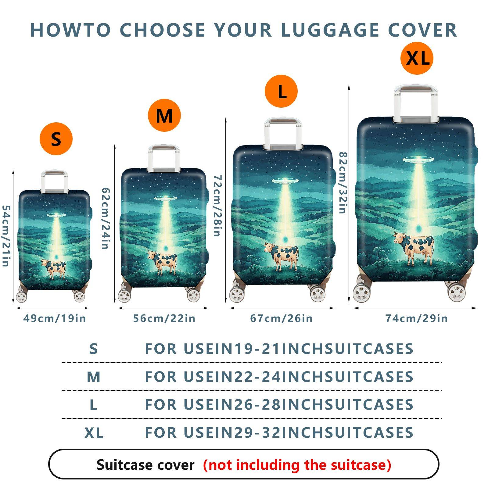 1-Piece Cow Landscape Night Sky Alien  Suitcase Luggage Cover, Stretch Protective Sleeve