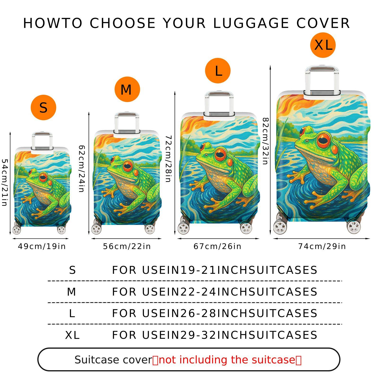 1-Piece Colorful Frog Nature Artistic Water Vibrant  Suitcase Luggage Cover, Stretch Protective Sleeve