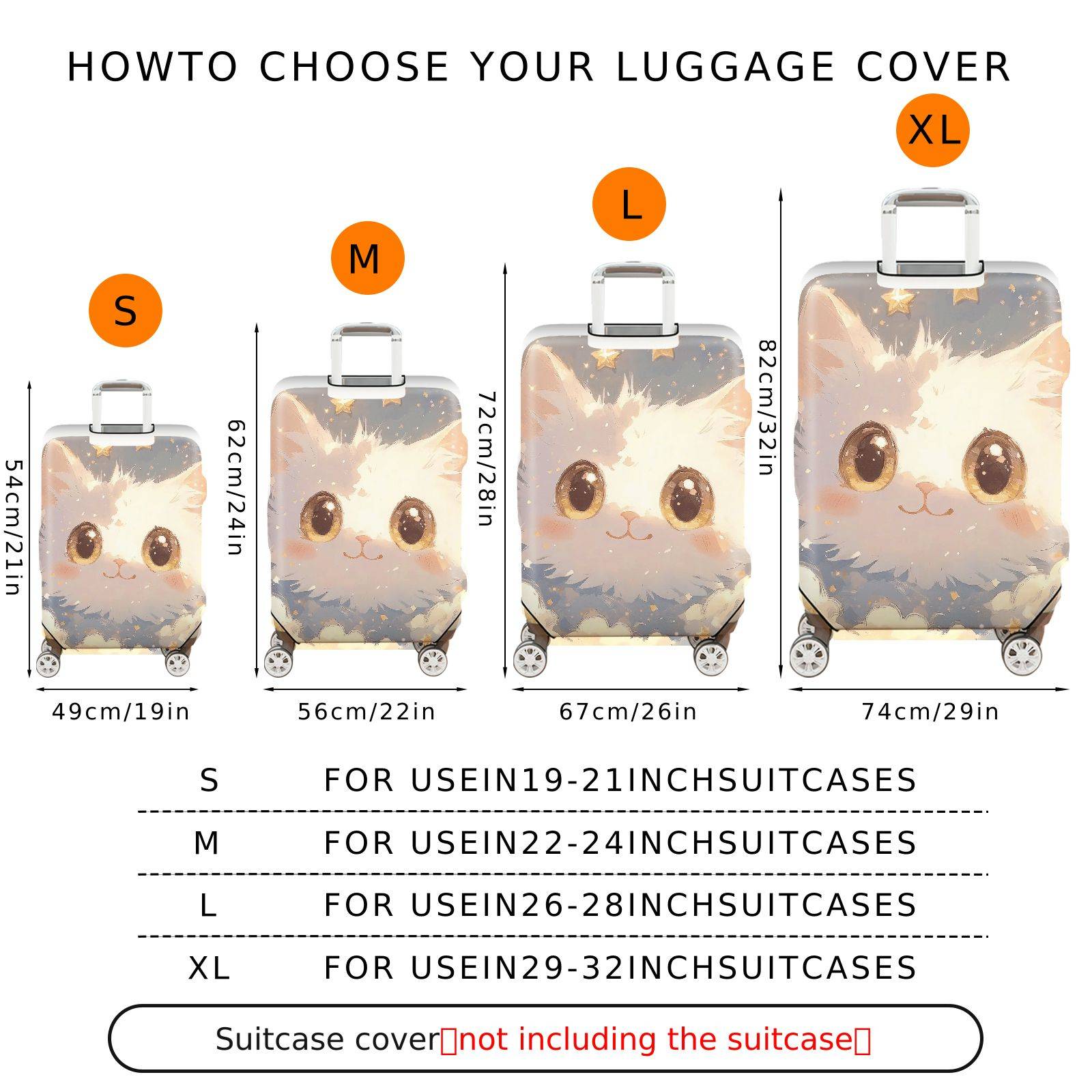 1-Piece Cute Cat Starry Night  Animal Lovely  Suitcase Luggage Cover, Stretch Protective Sleeve