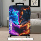 1-Piece Cosmic Wolf Fire Ice Heart  Suitcase Luggage Cover, Stretch Protective Sleeve