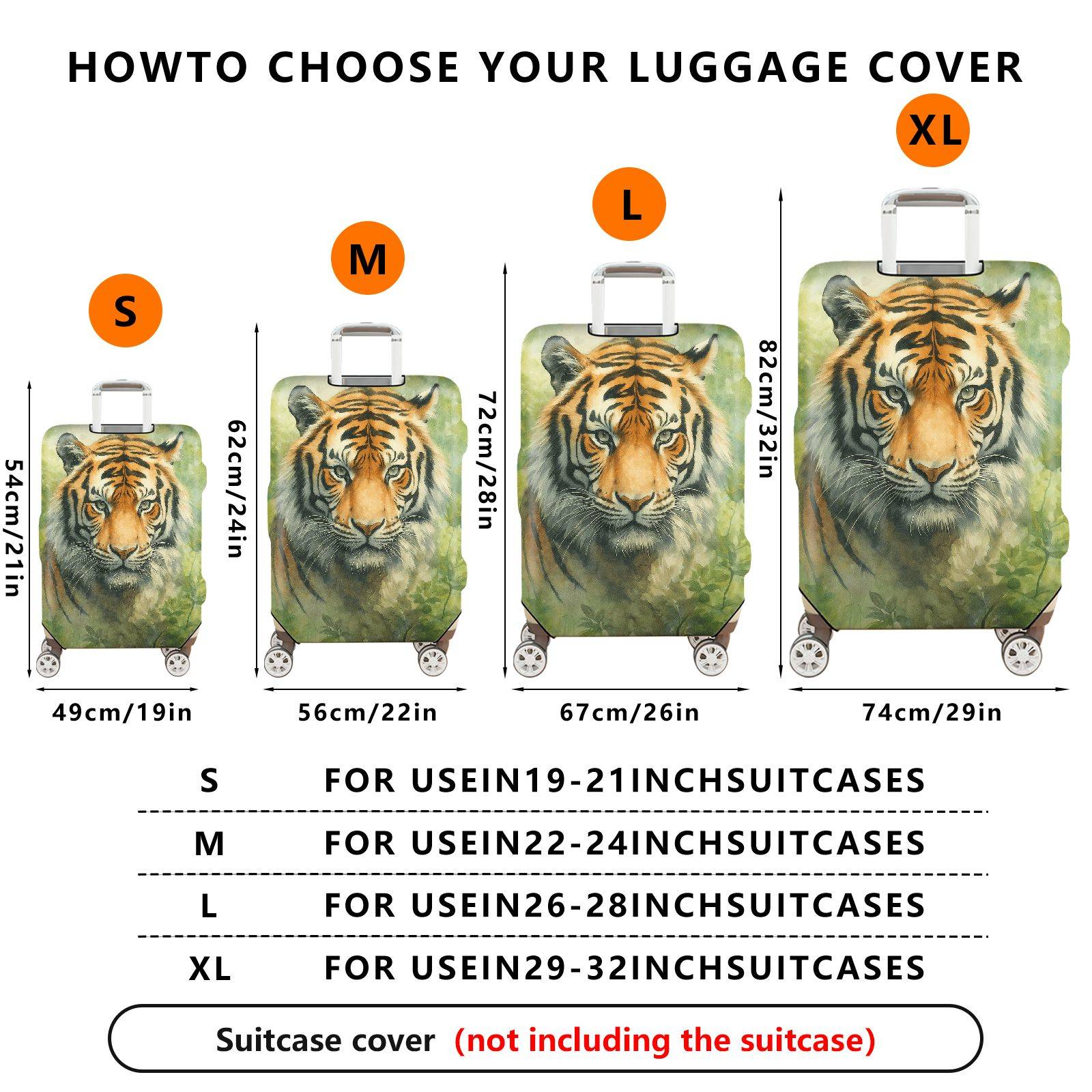 1-Piece Animal Jungle Wildlife Nature Art Tiger  Suitcase Luggage Cover, Stretch Protective Sleeve