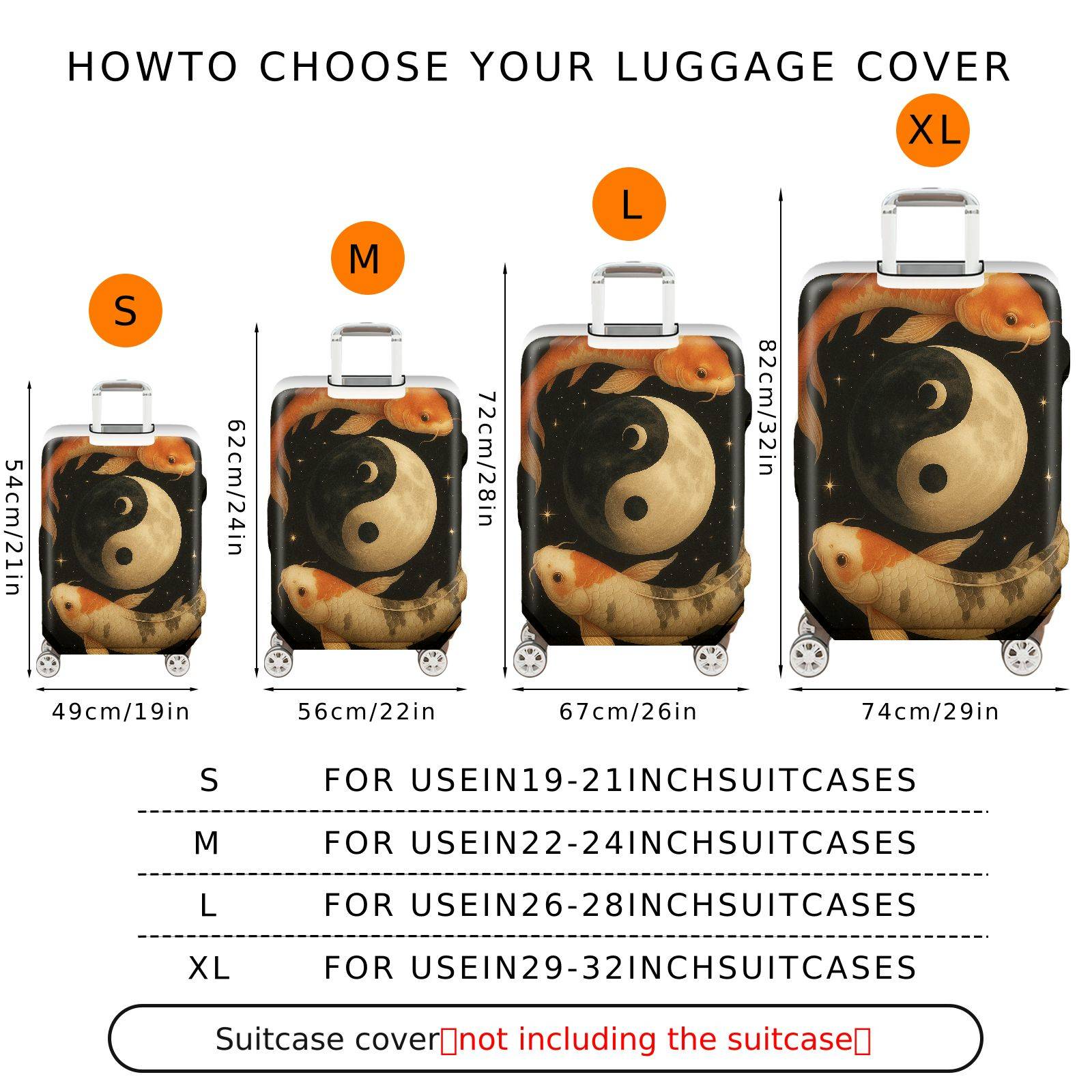 1-Piece Koi Fish Yin Yang Cosmic Starry Artistic  Suitcase Luggage Cover, Stretch Protective Sleeve