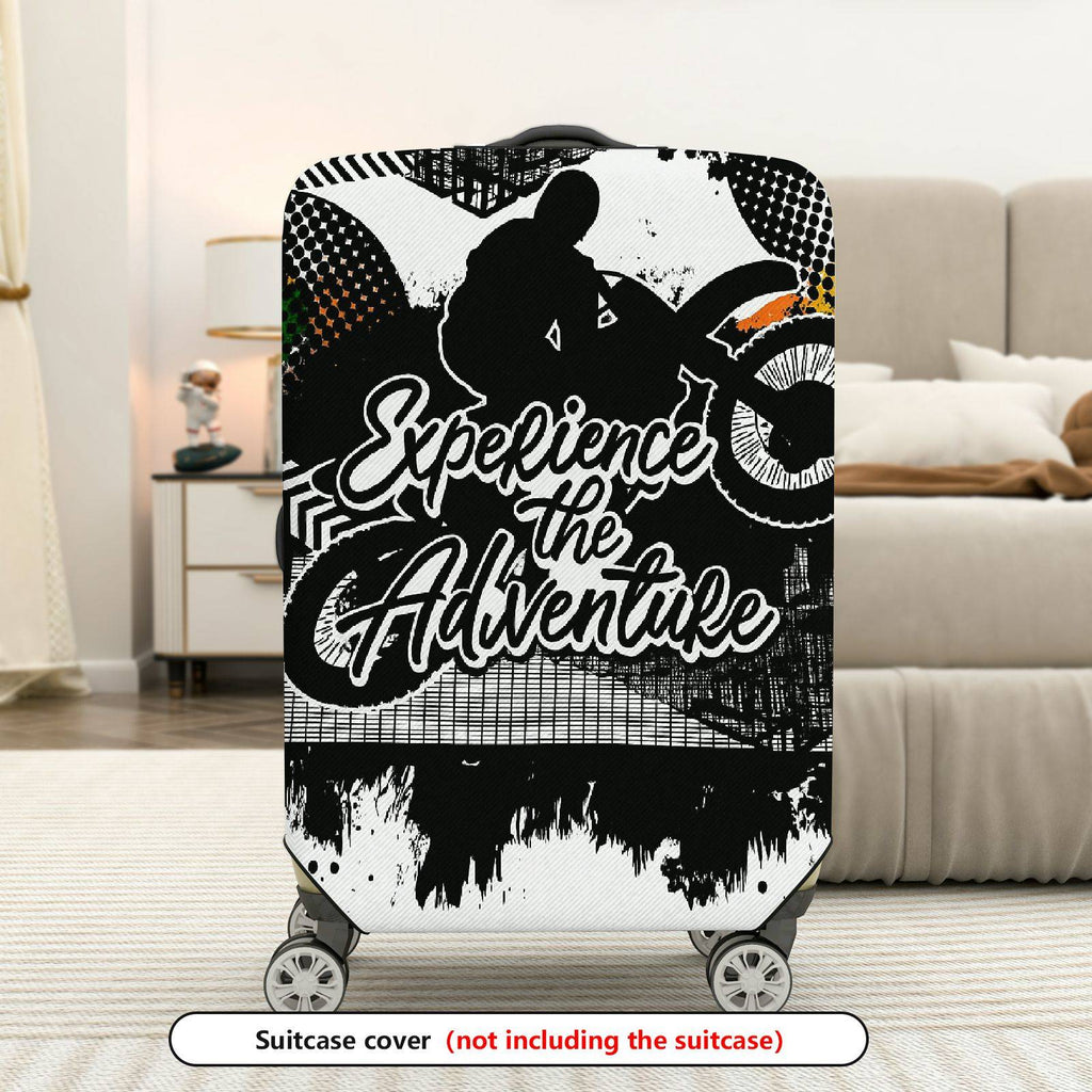 1-Piece Adventure Motorcycle Silhouette Artistic Expression Graffiti Text  Suitcase Luggage Cover, Stretch Protective Sleeve