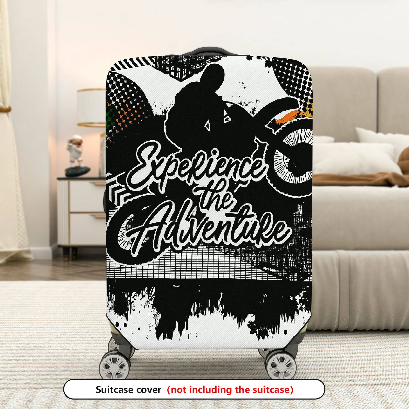 1-Piece Adventure Motorcycle Silhouette Artistic Expression Graffiti Text  Suitcase Luggage Cover, Stretch Protective Sleeve