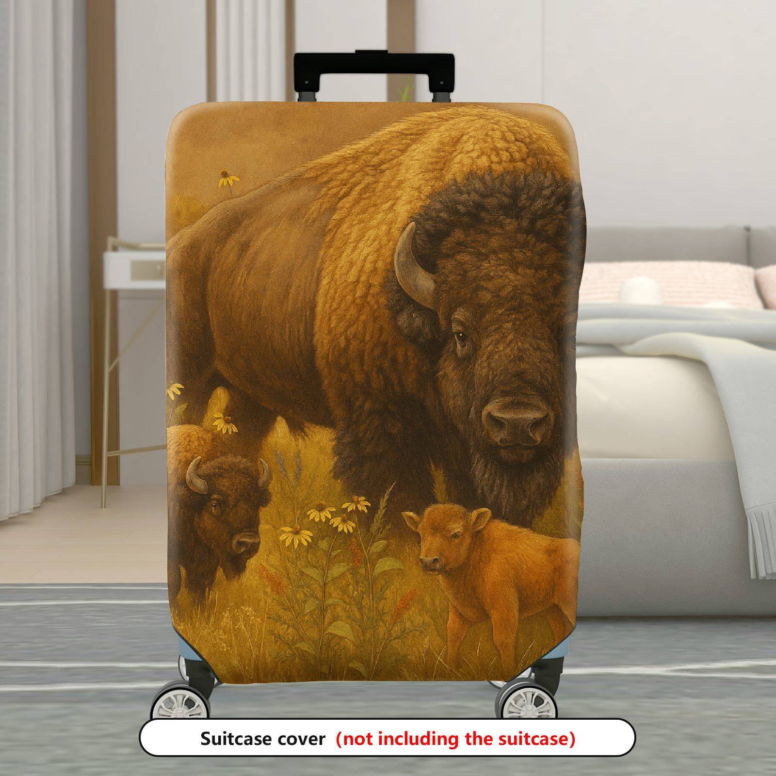 1-Piece Animal Nature Wildlife Buffalo Calf Prairie  Suitcase Luggage Cover, Stretch Protective Sleeve