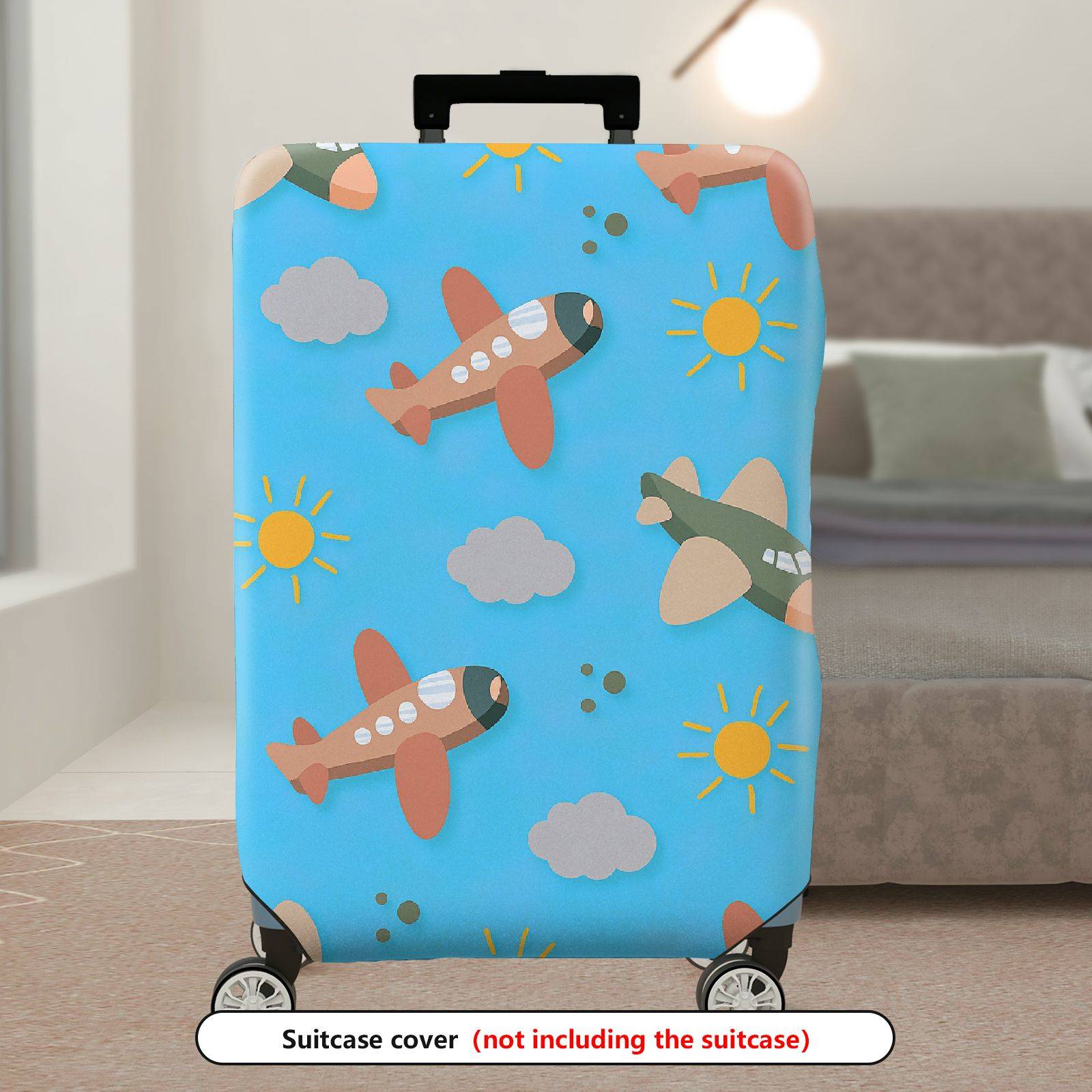 1-Piece Airplane Cloud Sun Blue Travel Adventure Luggage  Suitcase Luggage Cover, Stretch Protective Sleeve