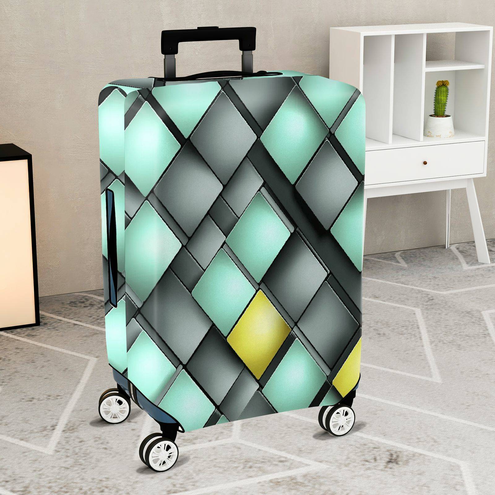1-Piece Abstract Geometric Modern Artistic Colorful  Suitcase Luggage Cover, Stretch Protective Sleeve