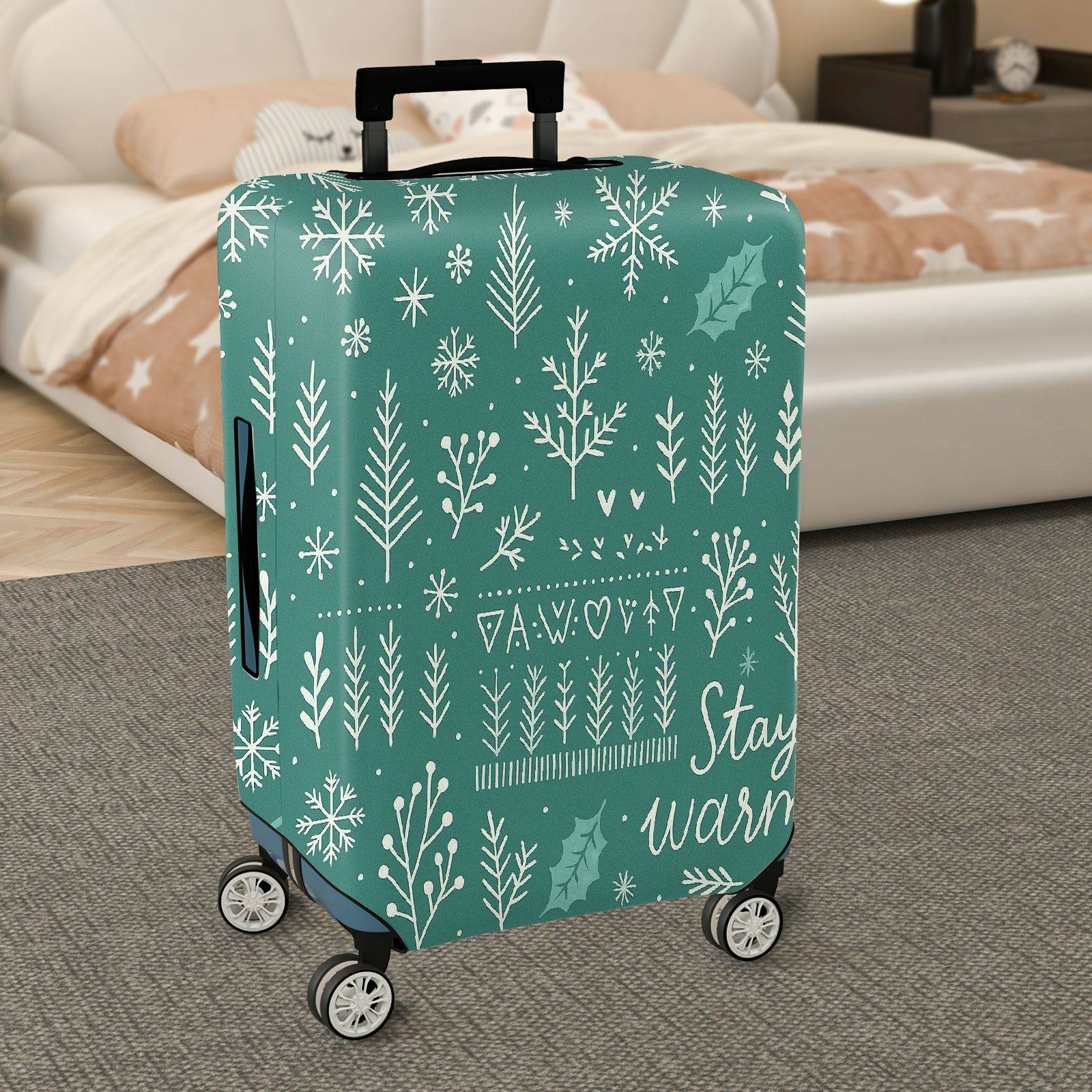 1-Piece Snowflakes Christmas Winter Holiday Festive  Suitcase Luggage Cover, Stretch Protective Sleeve