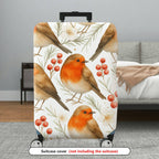 1-Piece Robin Bird Floral Berry Nature Christmas  Suitcase Luggage Cover, Stretch Protective Sleeve