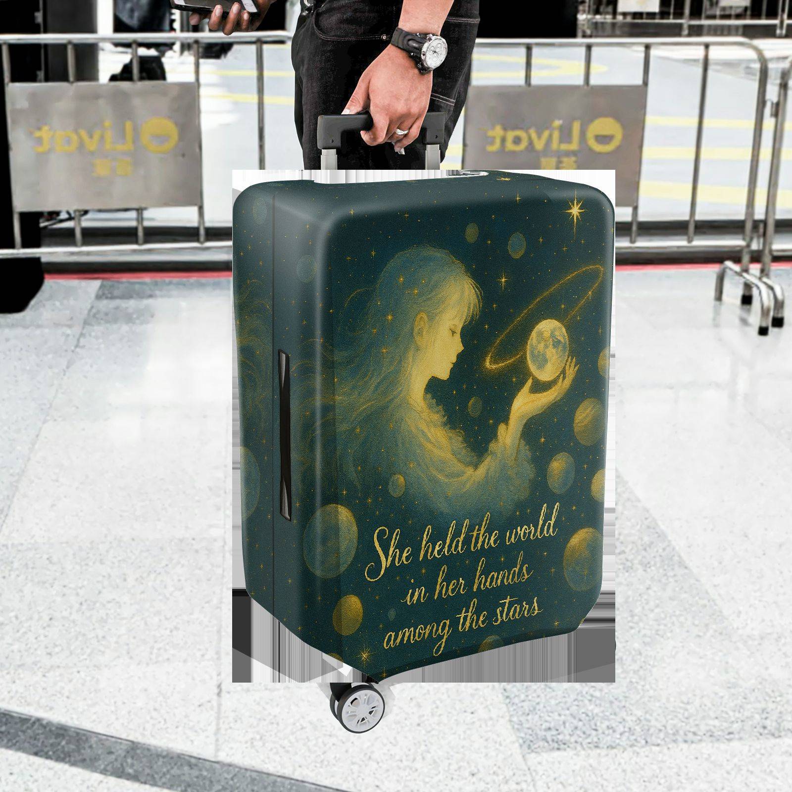 1-Piece Cosmic Starry Dream Girl Universe Art Astral  Suitcase Luggage Cover, Stretch Protective Sleeve