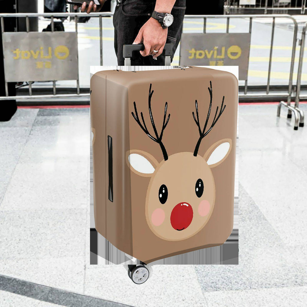 1-Piece Reindeer Christmas Festive Cute Fun Holiday  Suitcase Luggage Cover, Stretch Protective Sleeve