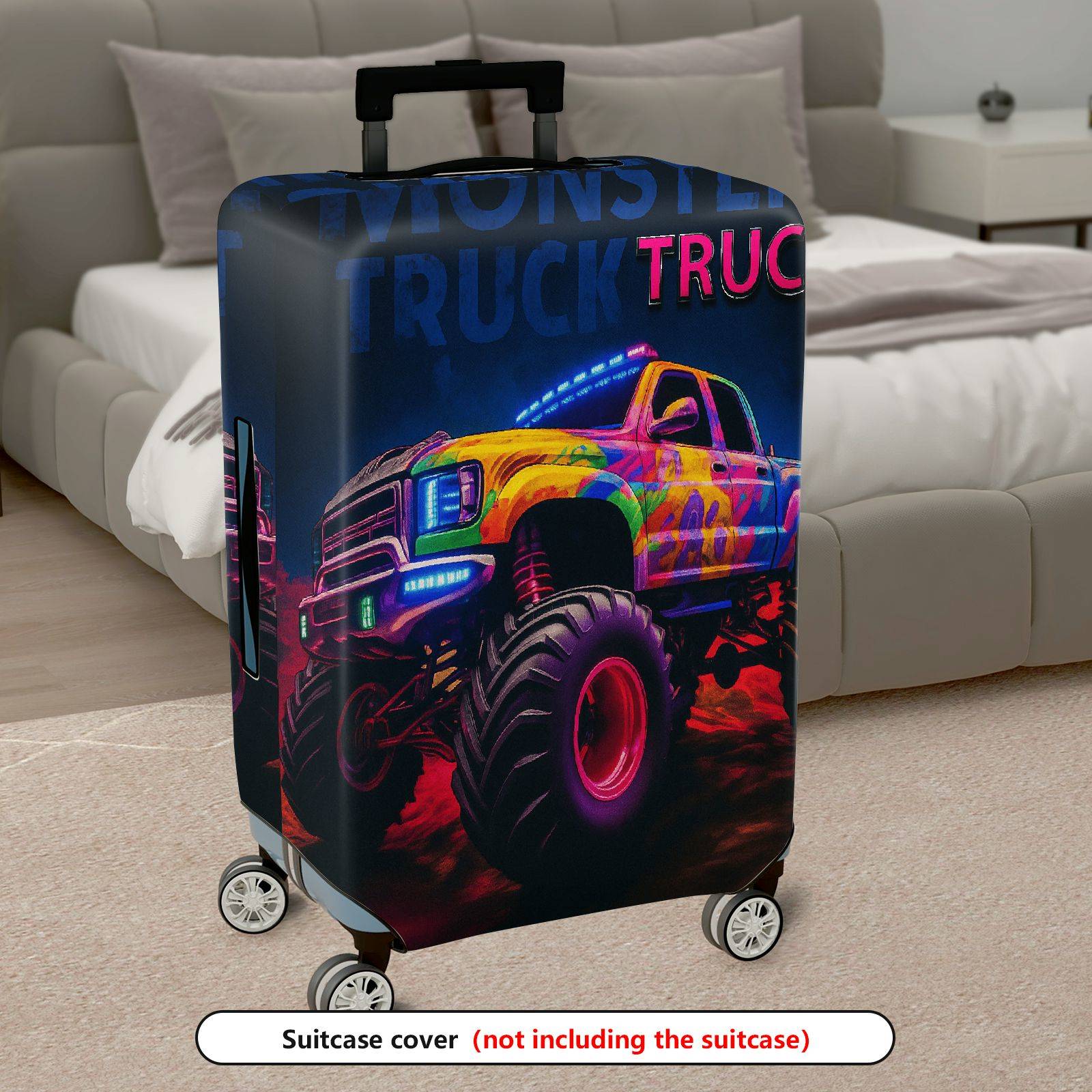 1-Piece Truck Colorful Night Glow Artistic Graphic  Suitcase Luggage Cover, Stretch Protective Sleeve
