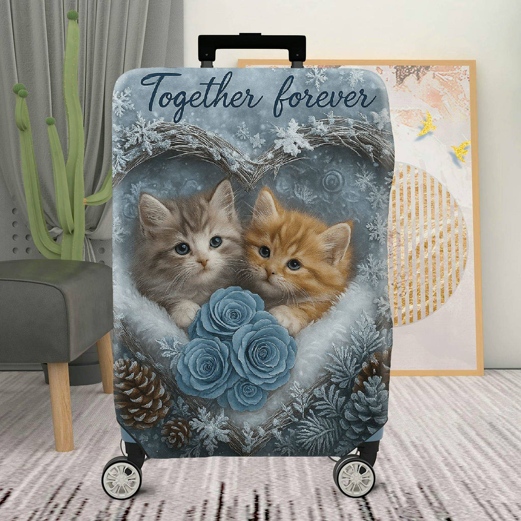 1-Piece Cute Winter Cat Heart Snowflake Rose  Suitcase Luggage Cover, Stretch Protective Sleeve