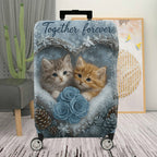 1-Piece Cute Winter Cat Heart Snowflake Rose  Suitcase Luggage Cover, Stretch Protective Sleeve