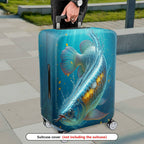 1-Piece Blue Fish Water Gold Ocean Artistic  Suitcase Luggage Cover, Stretch Protective Sleeve