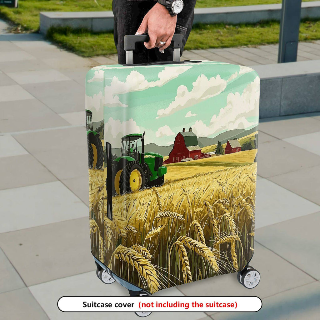 1-Piece Farm Tractor Wheat Field Barn Landscape  Suitcase Luggage Cover, Stretch Protective Sleeve