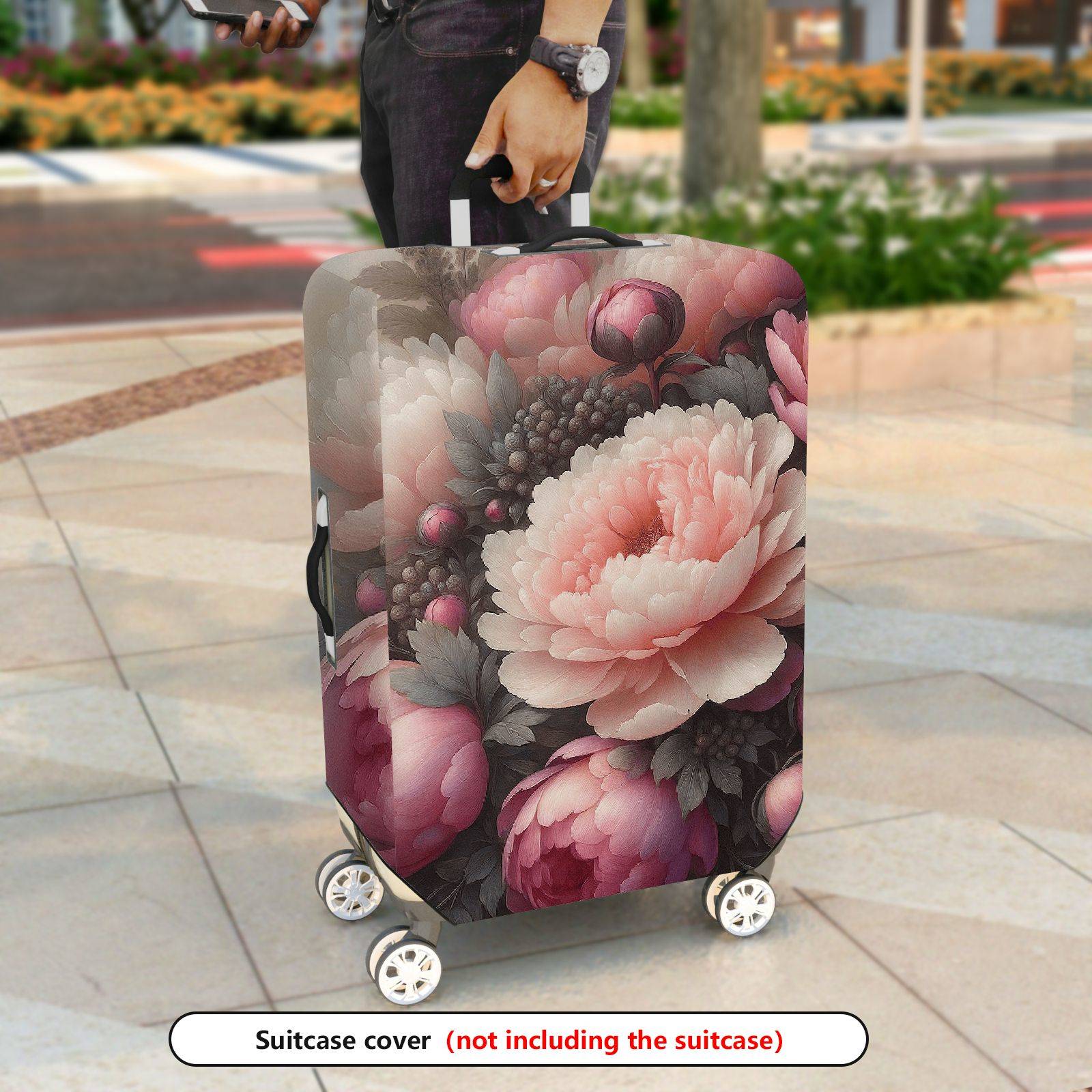 1-Piece Peony Floral Romantic Elegant Stylish Artistic  Suitcase Luggage Cover, Stretch Protective Sleeve