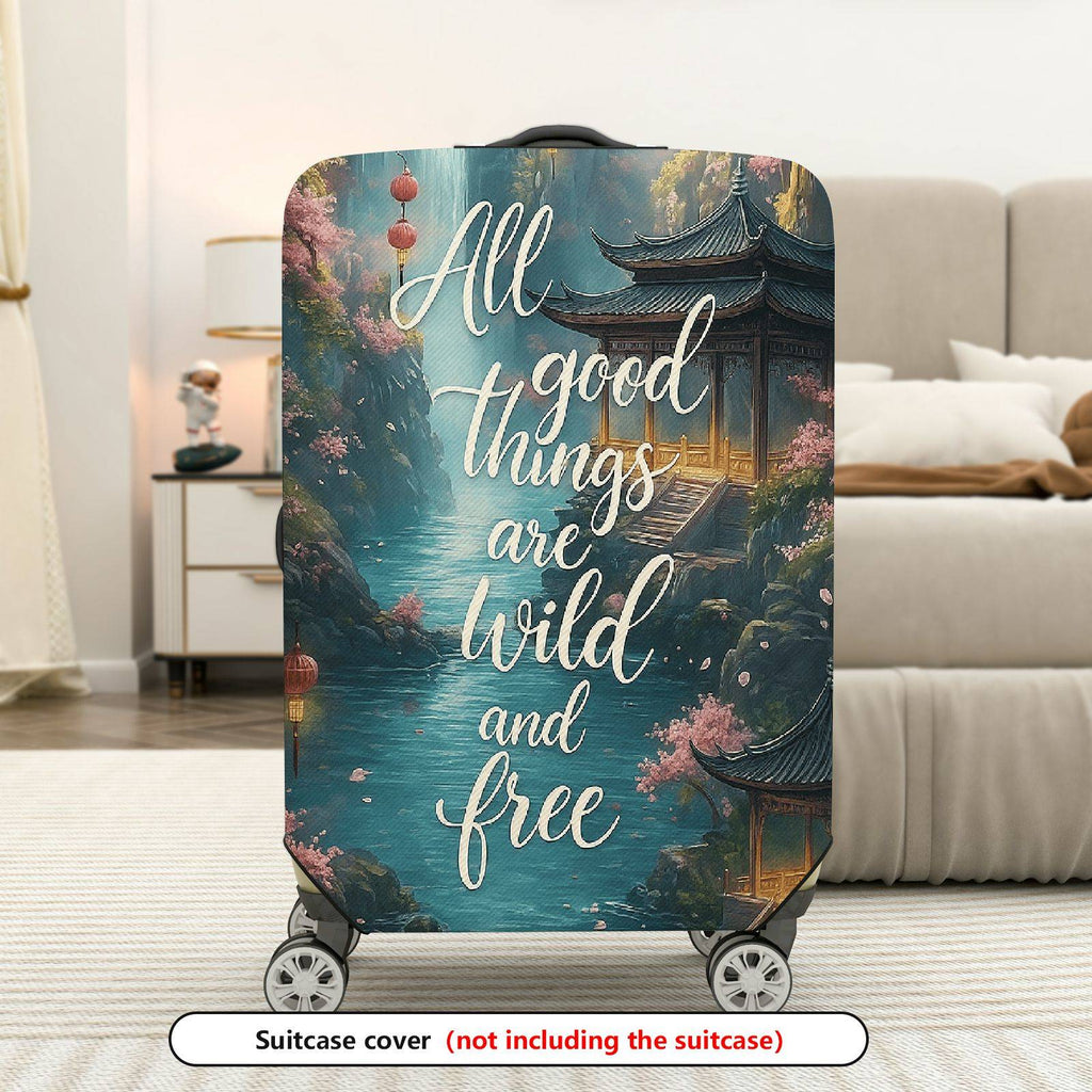 1-Piece Scenic Oriental Ink Landscape Calligraphy Lanterns Inspiration  Suitcase Luggage Cover, Stretch Protective Sleeve