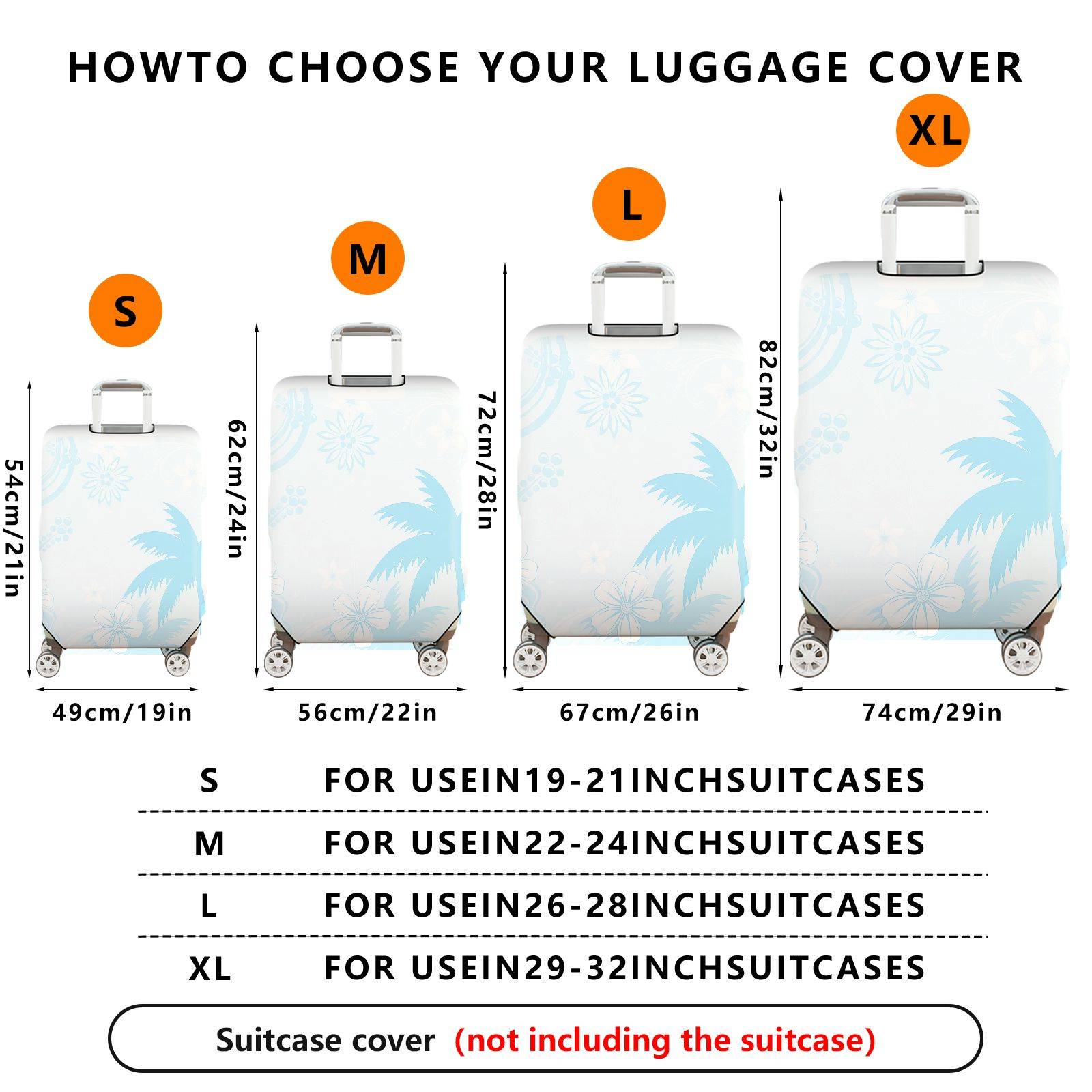 1-Piece Hawaiian Palm Beach Floral Music Landscape  Suitcase Luggage Cover, Stretch Protective Sleeve