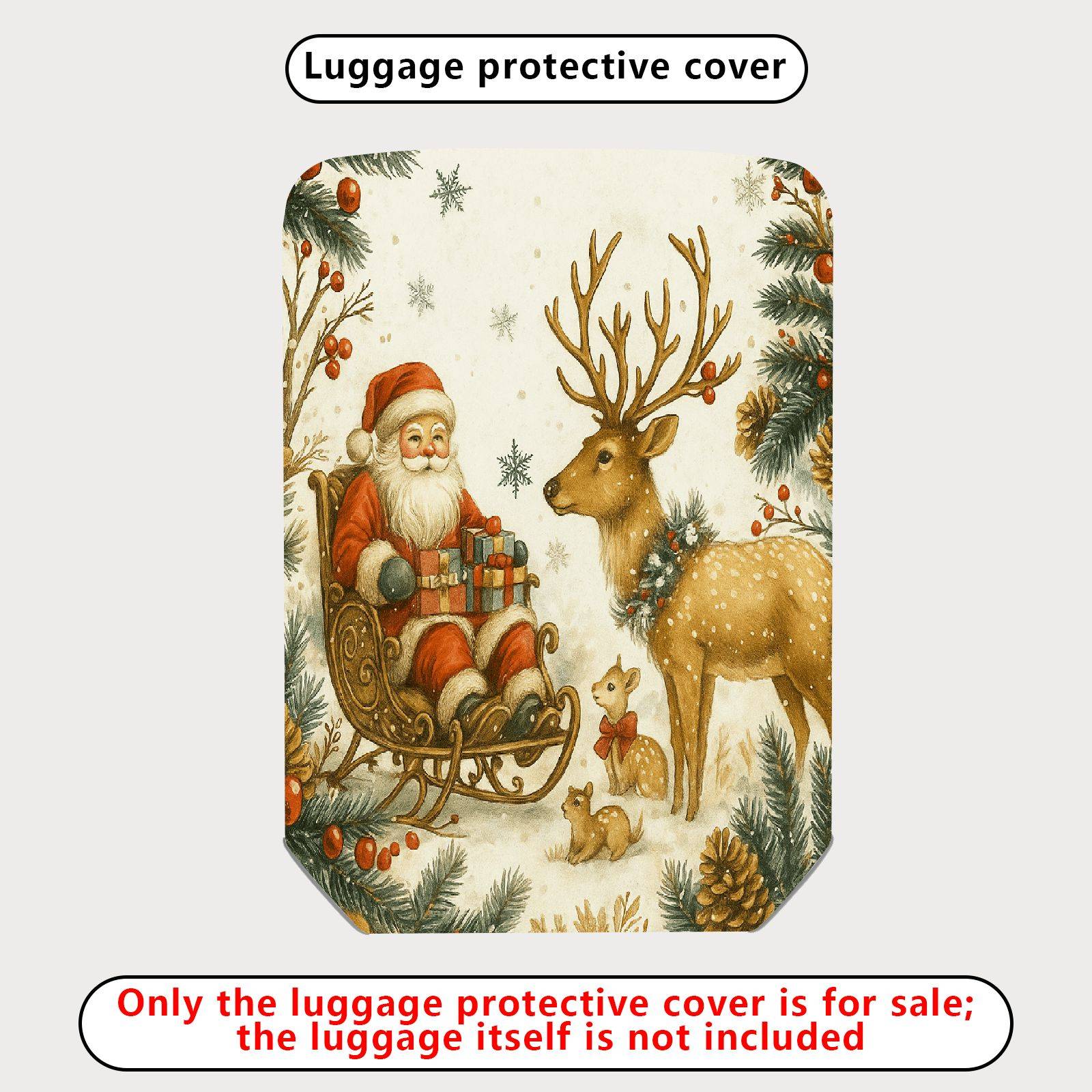 1-Piece Santa Reindeer Snowflakes Christmas Holiday Festive  Suitcase Luggage Cover, Stretch Protective Sleeve