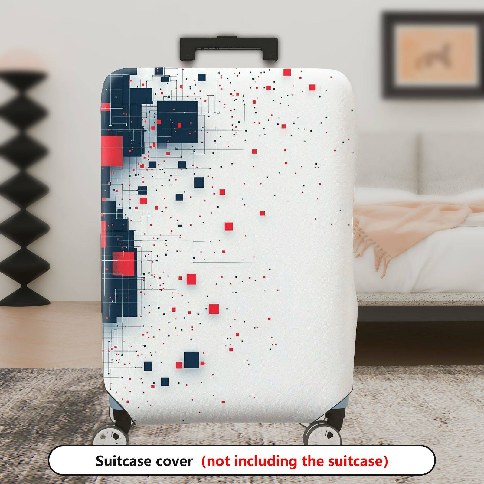 1-Piece Abstract Geometric Red Blue Tech Modern Digital  Suitcase Luggage Cover, Stretch Protective Sleeve