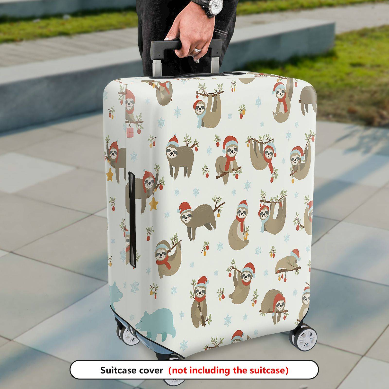 1-Piece Christmas Sloth Animal  Cute Holiday  Suitcase Luggage Cover, Stretch Protective Sleeve