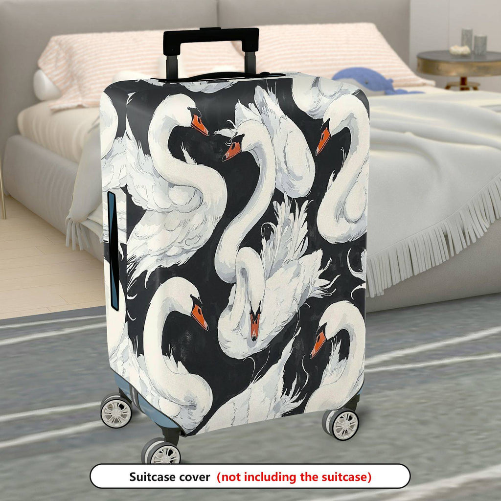 1-Piece Elegant Swan Pattern Artistic Black and White Bold Chic  Suitcase Luggage Cover, Stretch Protective Sleeve