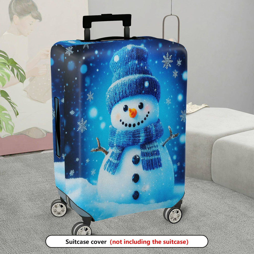 1-Piece Snowman Winter Blue Christmas Holiday Festive  Suitcase Luggage Cover, Stretch Protective Sleeve